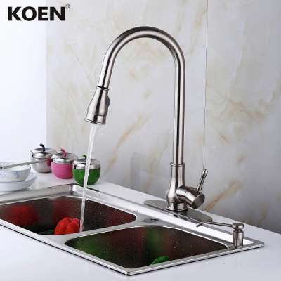 Pull-down Kitchen Sink Faucet Brushed Nickel Water Tap Mixer with soap/lotion dispenser