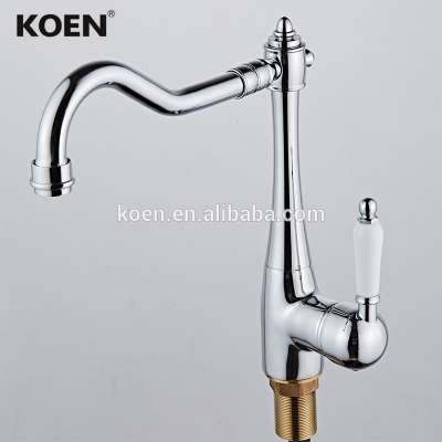 doube handle deck mount brass long neck kitchen mixer faucet