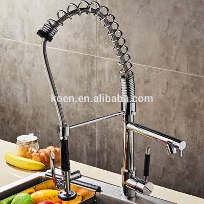 Long Black 3 Way Kitchen Double Spout Faucets Brass Spray Flexible Sink Taps