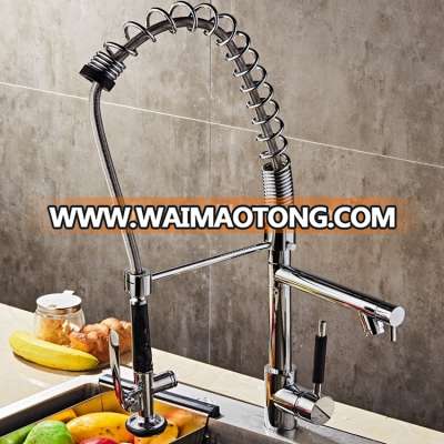 Long Black 3 Way Kitchen Double Spout Faucets Brass Spray Flexible Sink Taps