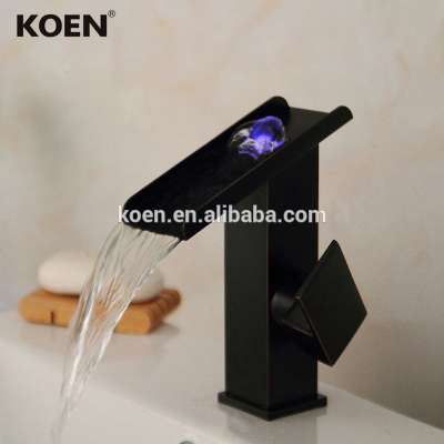 High quality ORB black waterfall basin mixer led faucet