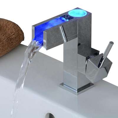 Koen Hot Sale Hydro Power 3colors Waterfall Led Brass Basin Faucet with Light