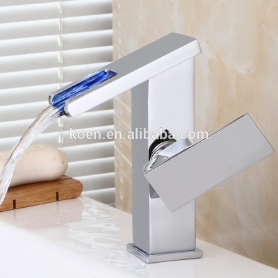 New Design Glowing LED Basin Waterfall Taps Brass Bathroom Faucet